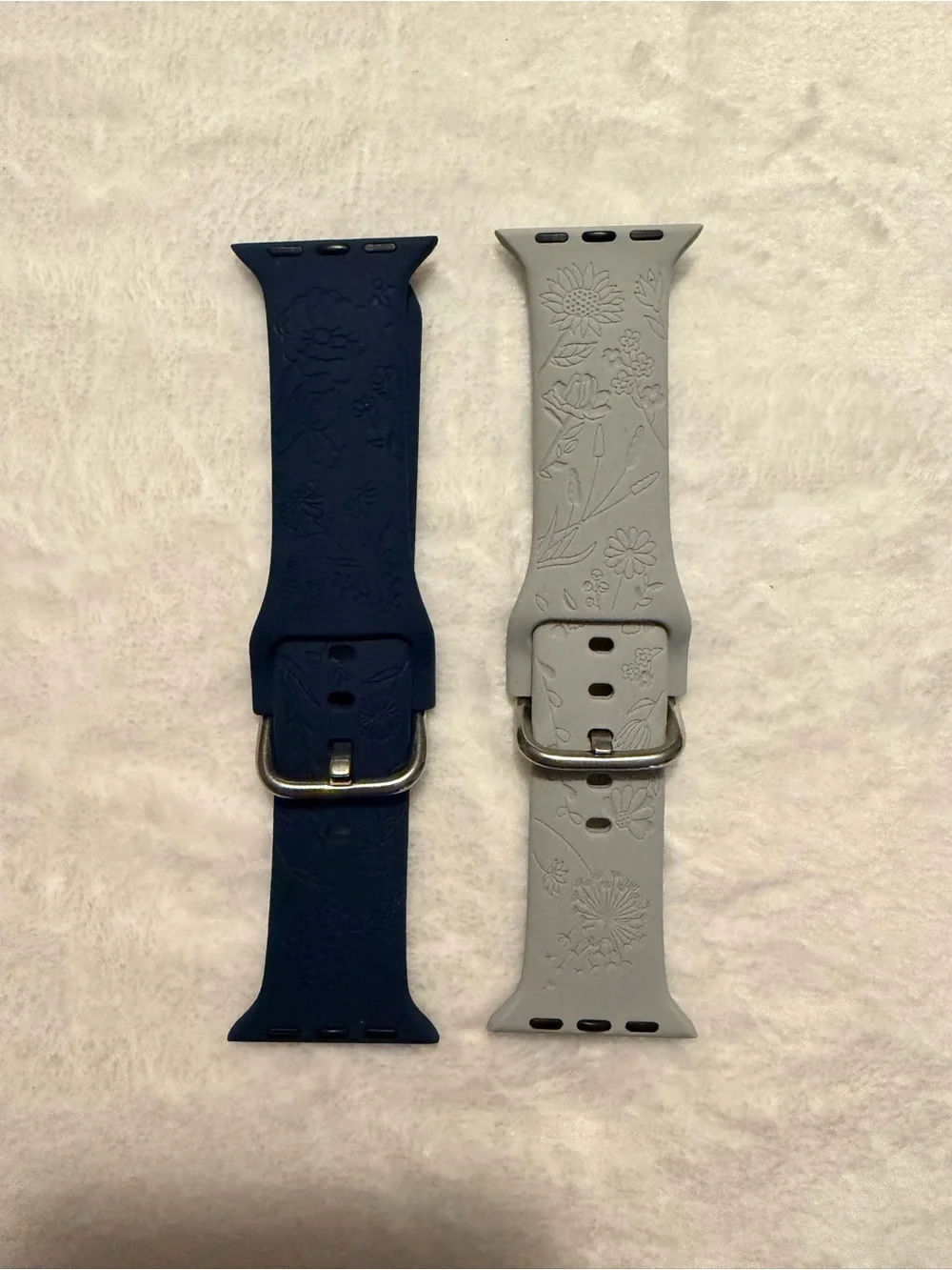 Silicone Floral Embossed Apple Watch Band - Blue & Light Gray